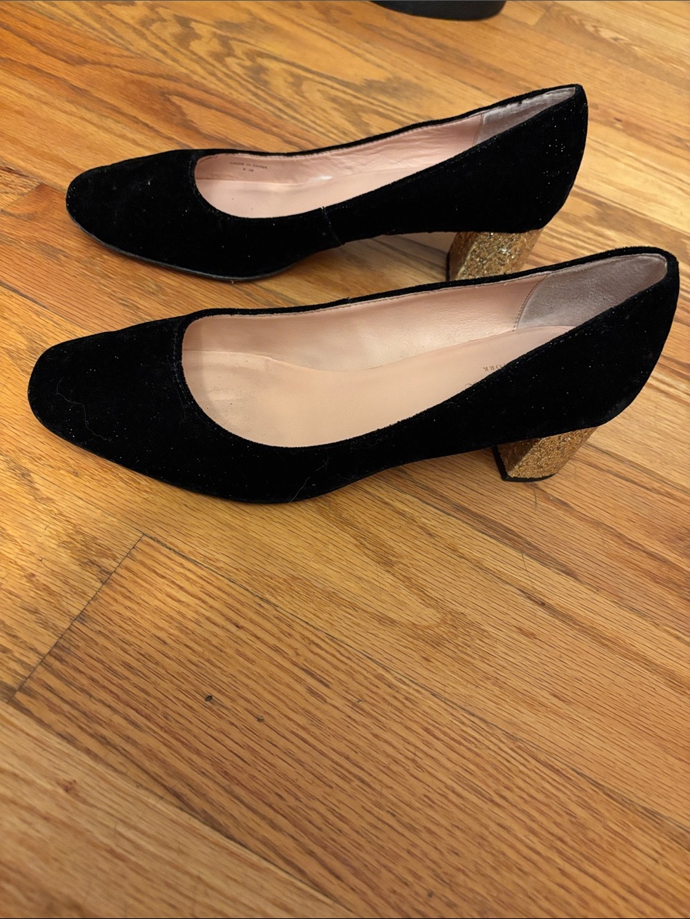 kate spade Black Suede Low Block Heel Pumps